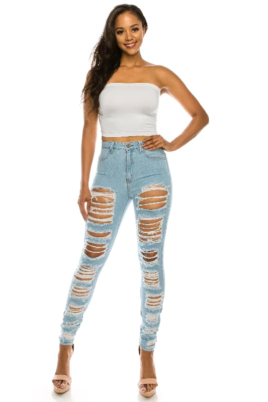 4601 Women's High Waisted Distressed Skinny Jeans