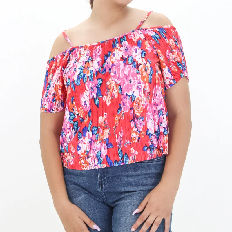 Women's Wavy Floral Top,Red