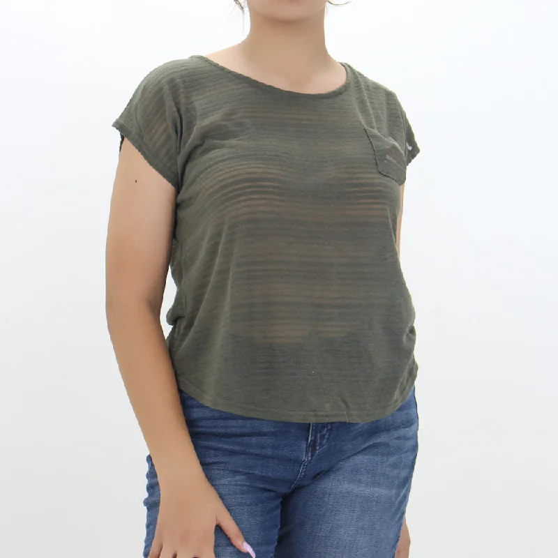 Women's Ribbed Pocketed Top,Olive