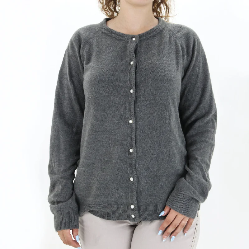 Women's Bead-Button Cardigan Sweater,Grey