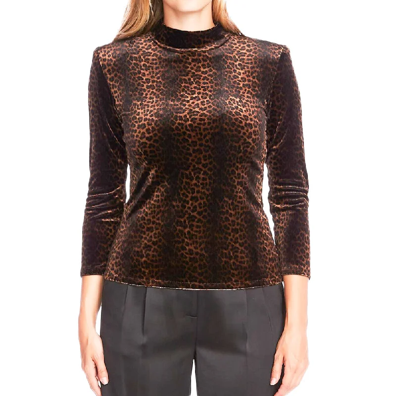 Women's Printed Mock-Neck Top,Brown