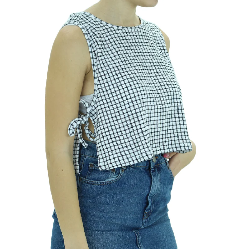 Women's Plaid Crop Top,White/Black