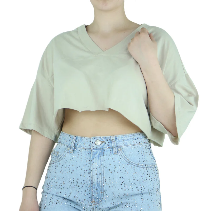 Women's Casual Crop Top,Beige