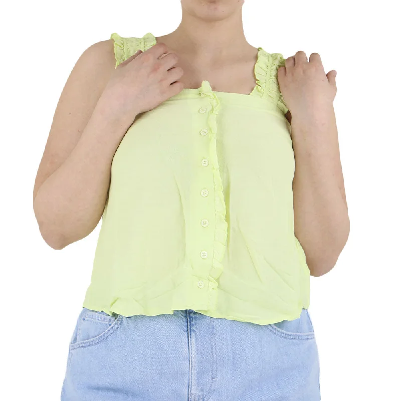 Women's Button Front Top,Neon Green