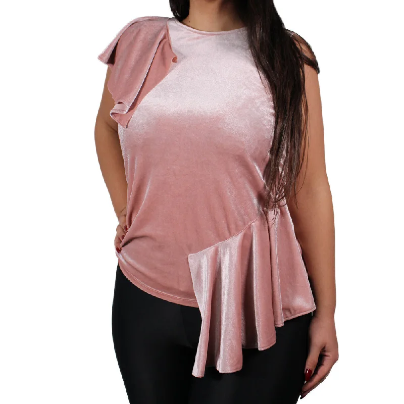 Women's Flutter Sleeve Stretch Velvet Top,Pink