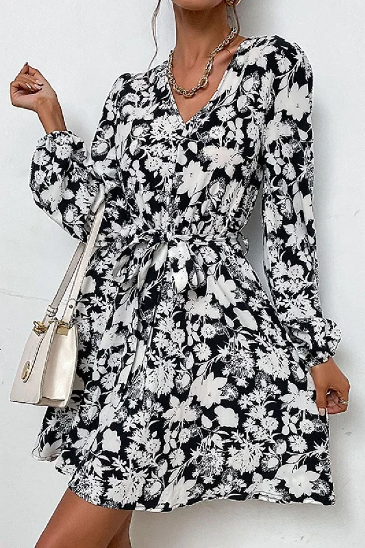 FLORAL PRINTING DRAWSTRING WAIST MIDI DRESS