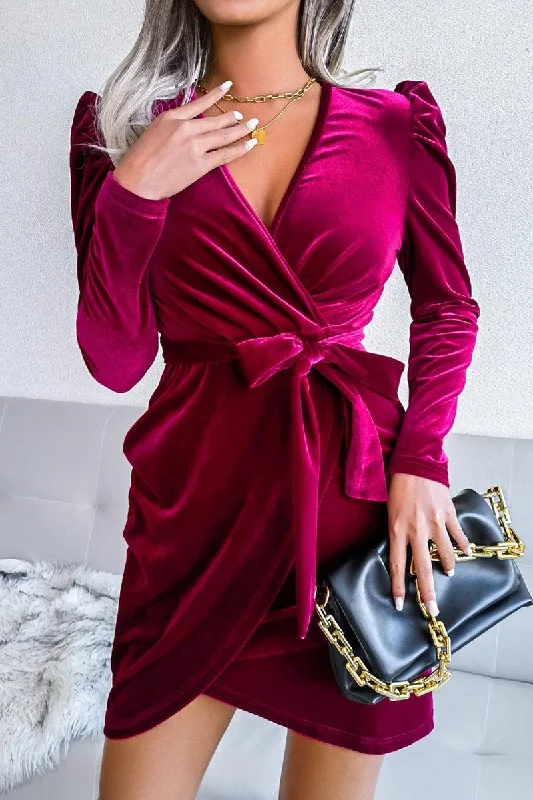 WOMEN SEXY VELVET WRAP PARTY DRESS