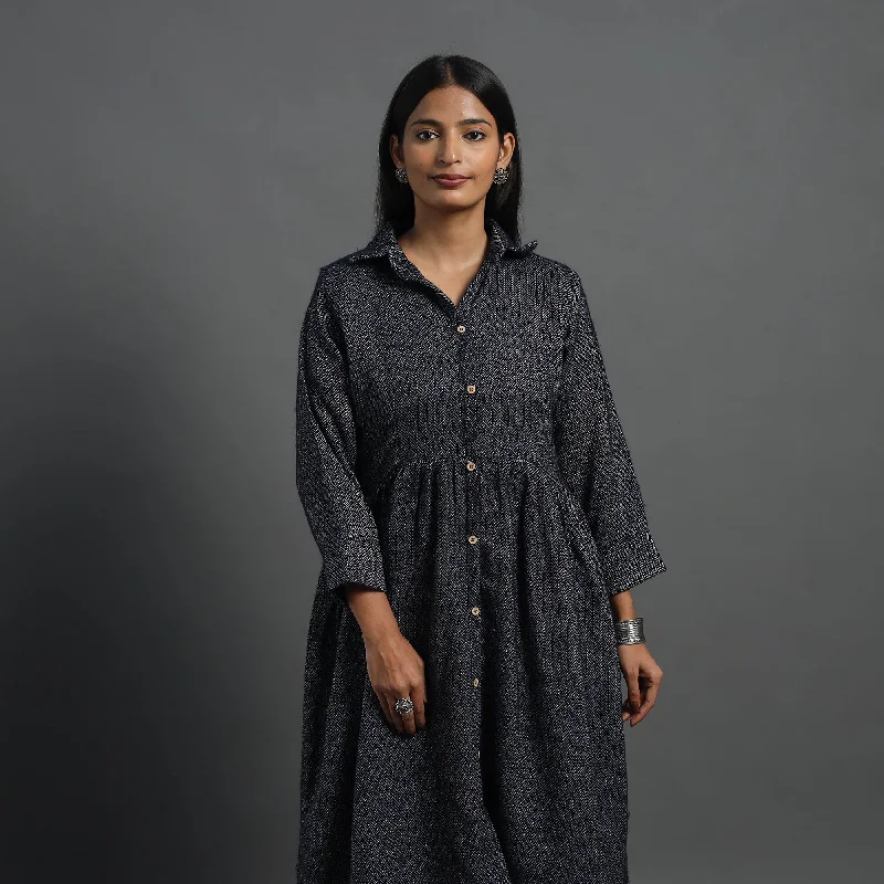 Zahira Black Plain Button Down Woollen Dress 06