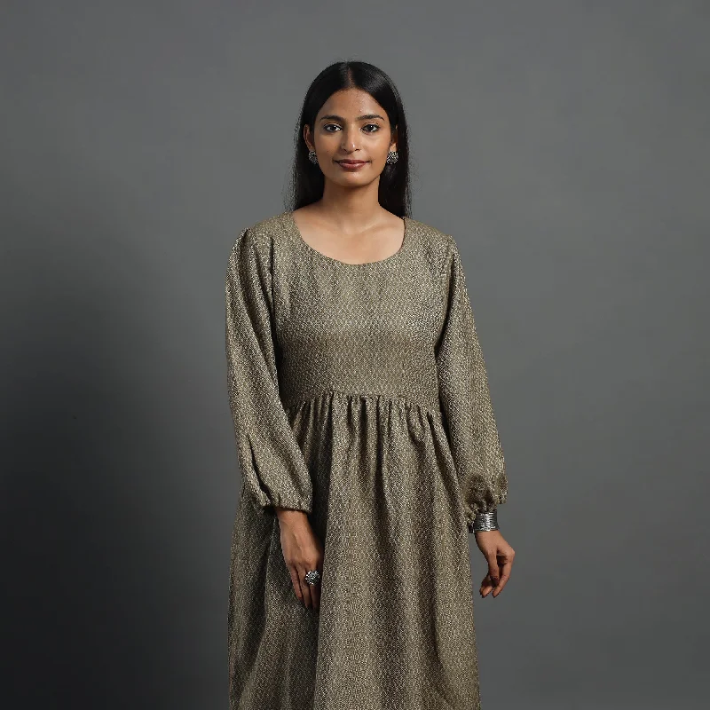 Ananya Brown Plain Flared Woolen Dress 04