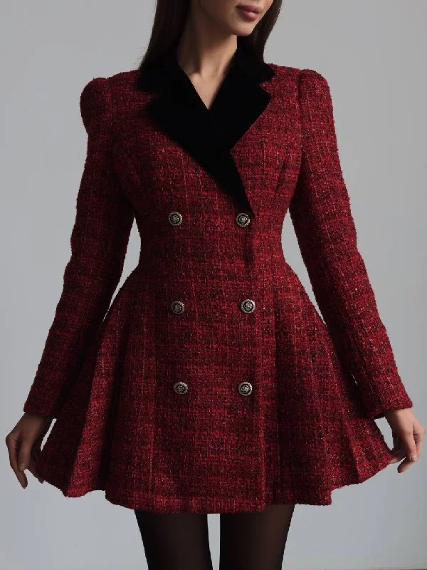 Vintage-Inspired Burgundy Tweed Coat Dress