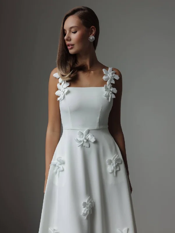 White Floral Appliqué Midi Dress