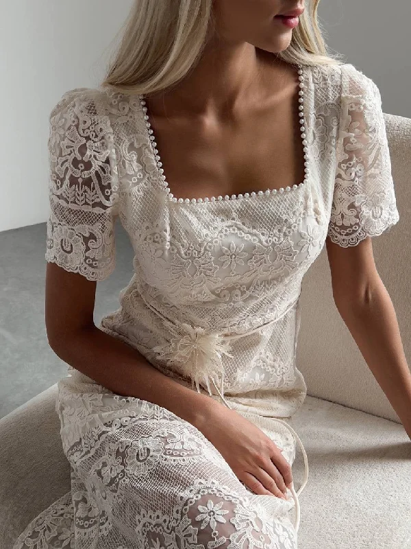 White Lotus Lace Midi Dress