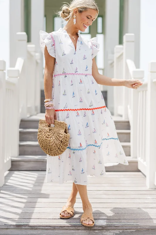 Created Beauty Cream White Sailboat Midi Dress