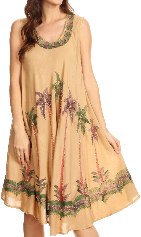 Sakkas Watercolor Palm Tree Tank Caftan Short Dress