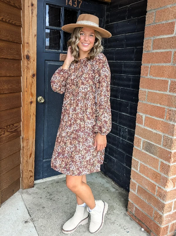 Faith Floral Dress - Brown