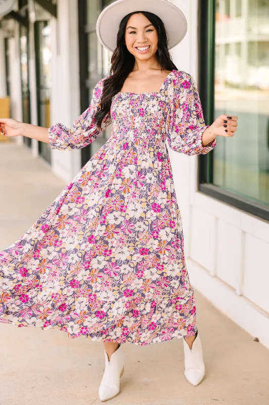 Feeling Connected Purple Floral Midi Dress