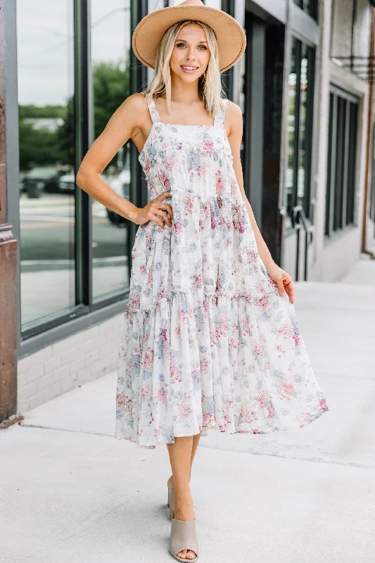 Keep Growing Natural White Floral Midi Dress