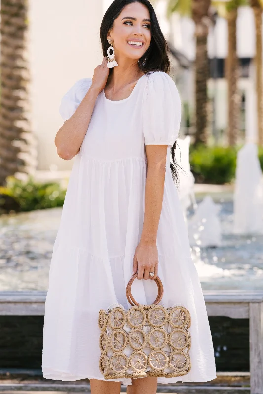 Keep Your Secrets White Tiered Midi Dress