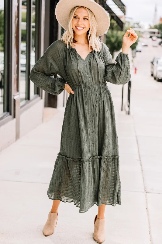 Linked In Love Olive Green Midi Dress