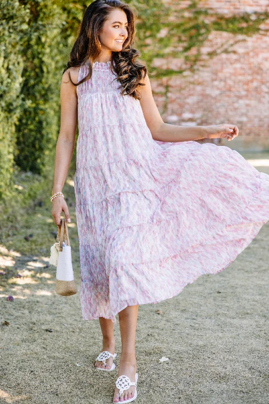 Living In The Moment Pink Abstract Midi Dress