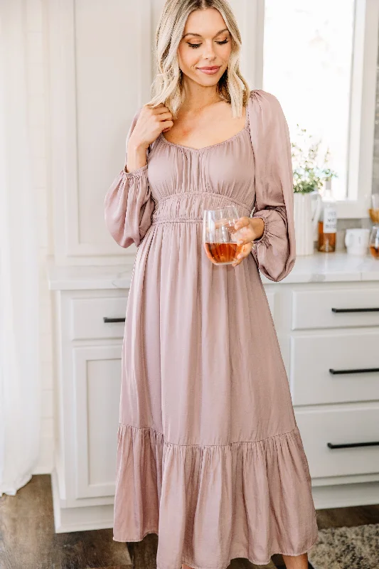 Sweet Memories Pale Rose Pink Satin Midi Dress