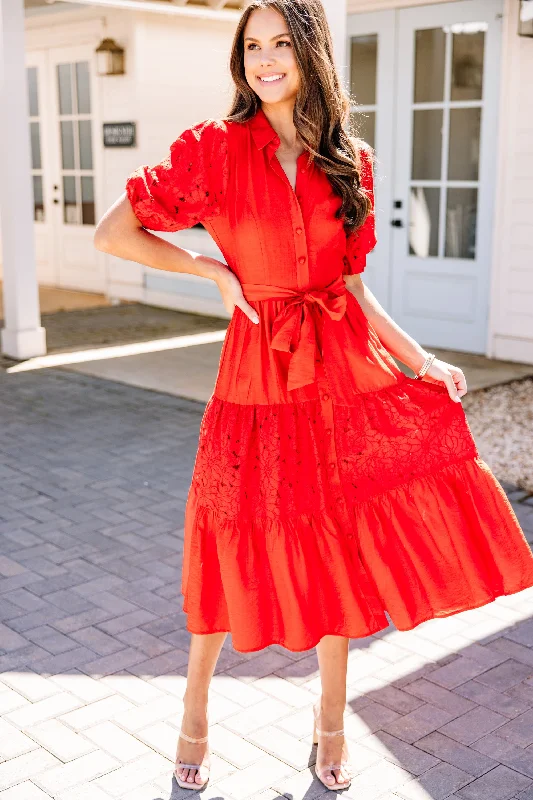 The Little Things Red Eyelet Midi Dress