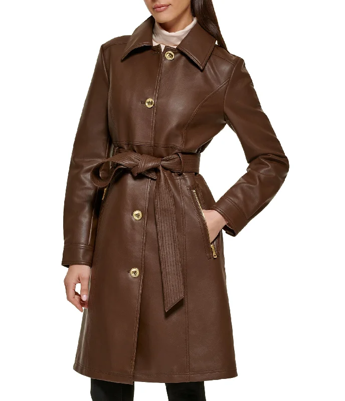 Faux Leather Belted Trench