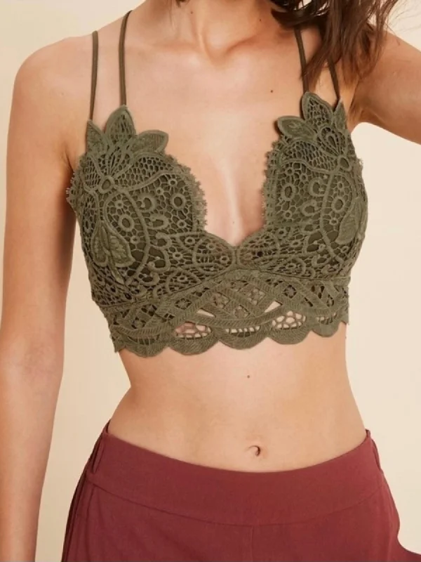 Doily Crochet Lace Bralette In Olive