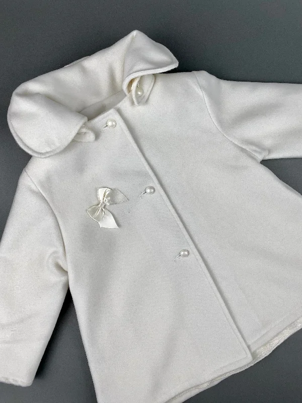 Ivory Cashmere Blend Coat with Pearl Buttons and Removable Hoodie  CC2