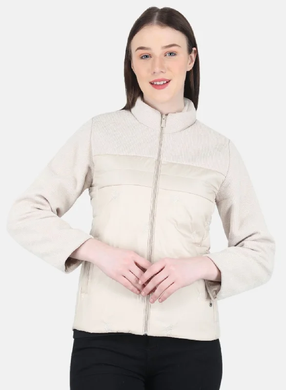 Women Beige Embroidered Jacket