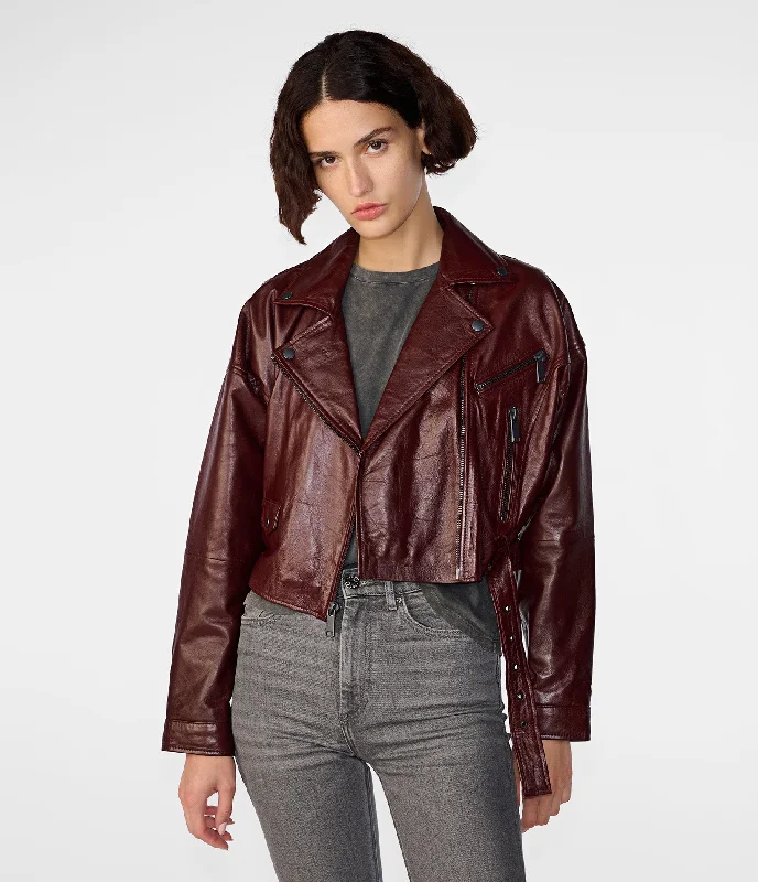 Amelia Leather Oversized Cropped Moto Jacket